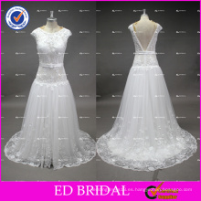 ED Nupcial Real Muestra Lace Appliqued Cap manga una línea de marfil vestido de novia vestido de novia